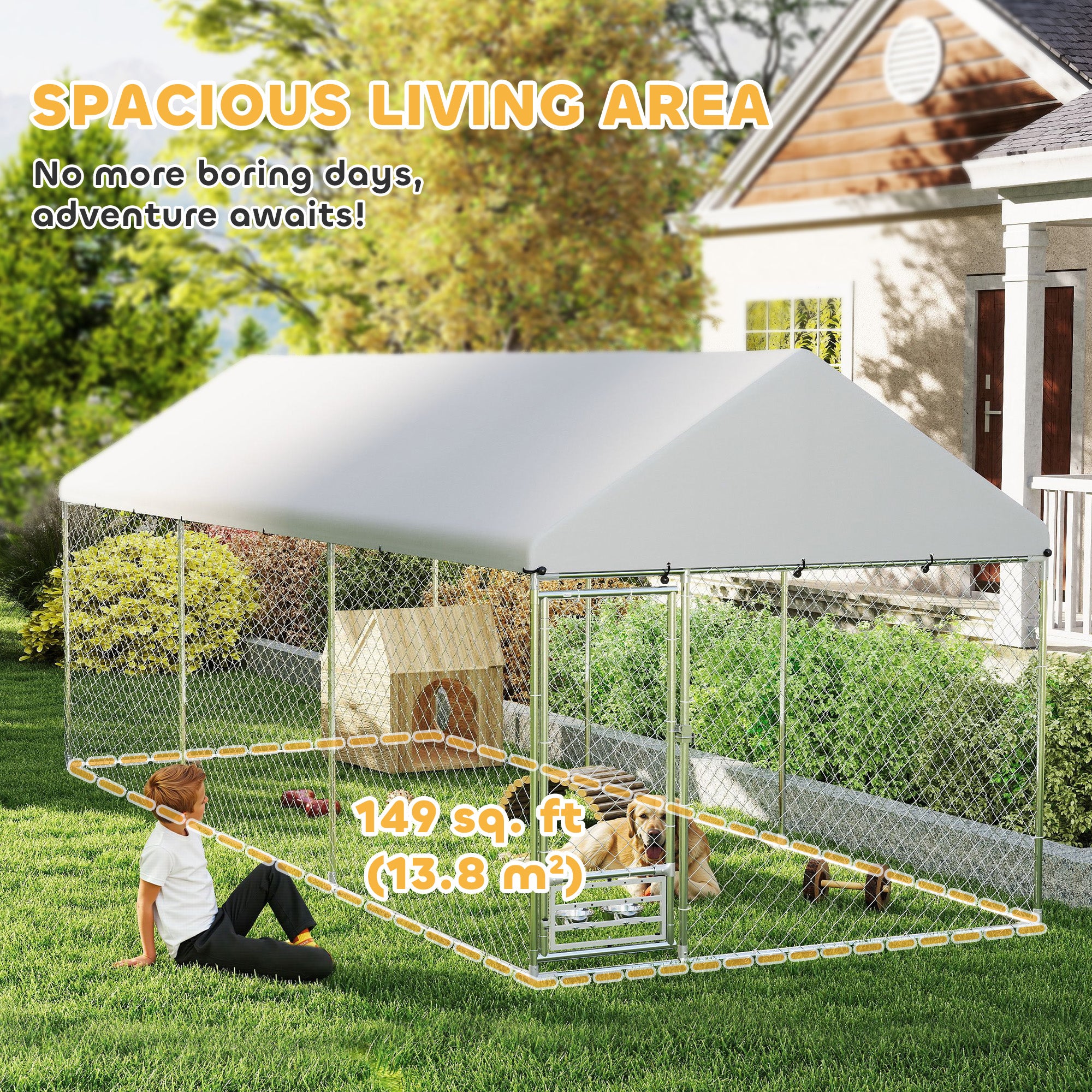Outdoor Dog Kennel with UV-Resistant Cover - 19.7' x 7.5' x 7.5'-DECOROLALA