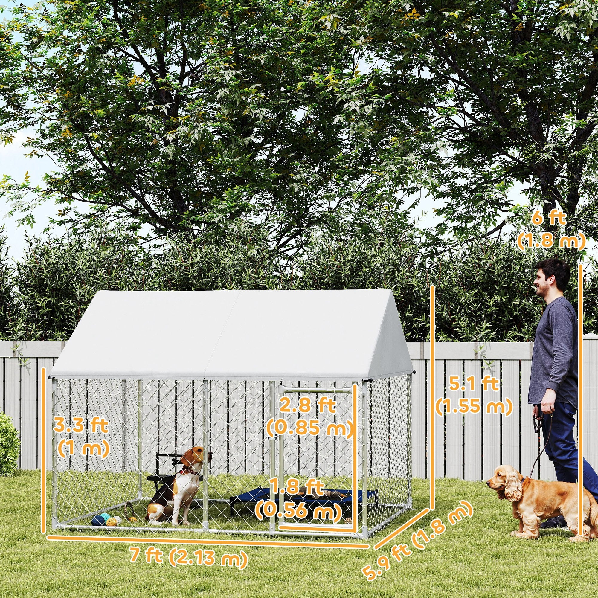 Outdoor Dog Kennel with Waterproof & Anti-UV Cover, Quick-Connect Frame, Secure Lock for Small Medium Dogs-Dogs-DECOROLALA