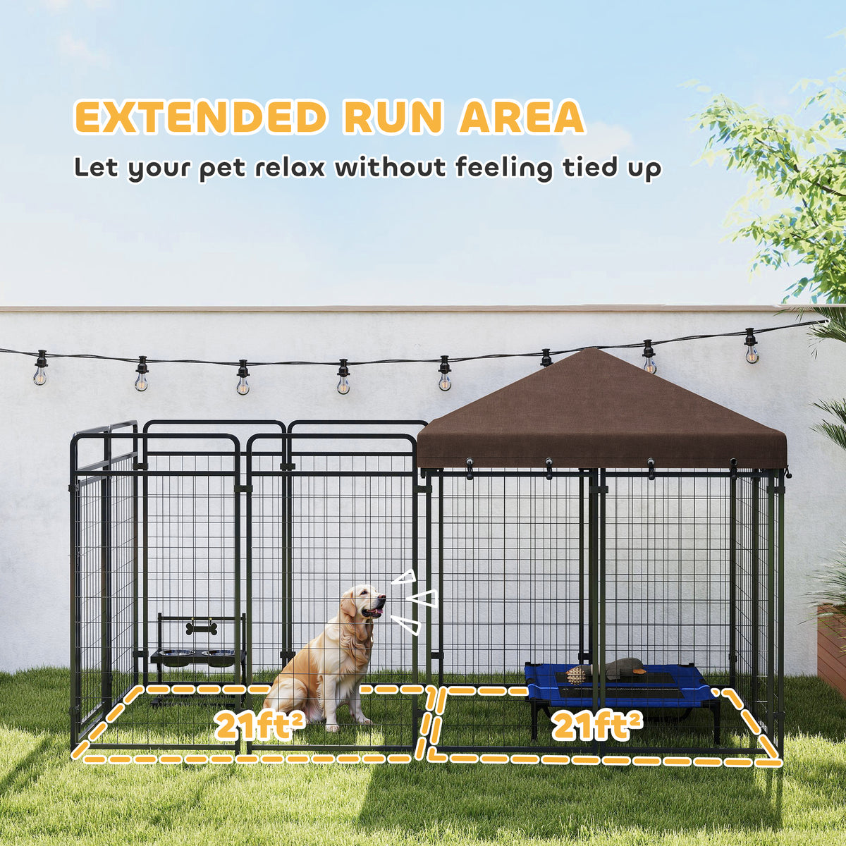 Outdoor Dog Kennel with Waterproof Canopy - 111" L Black Steel-Dogs-DECOROLALA