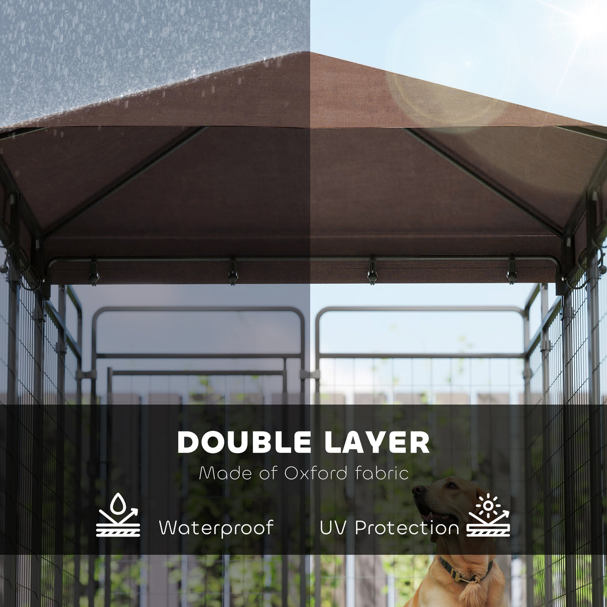 Outdoor Dog Kennel with Waterproof Canopy - 111" L Black Steel-Dogs-DECOROLALA