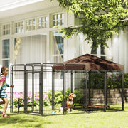 Outdoor Dog Kennel with Waterproof Canopy - 111" L Black Steel-Dogs-DECOROLALA