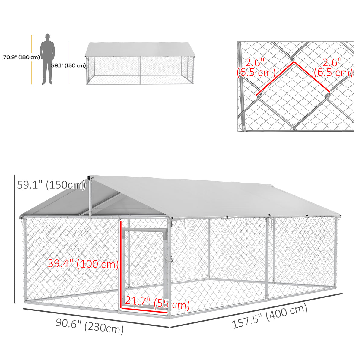 Outdoor Dog Kennel with Waterproof Cover - 13.1' x 7.5' Silver-Dogs-DECOROLALA