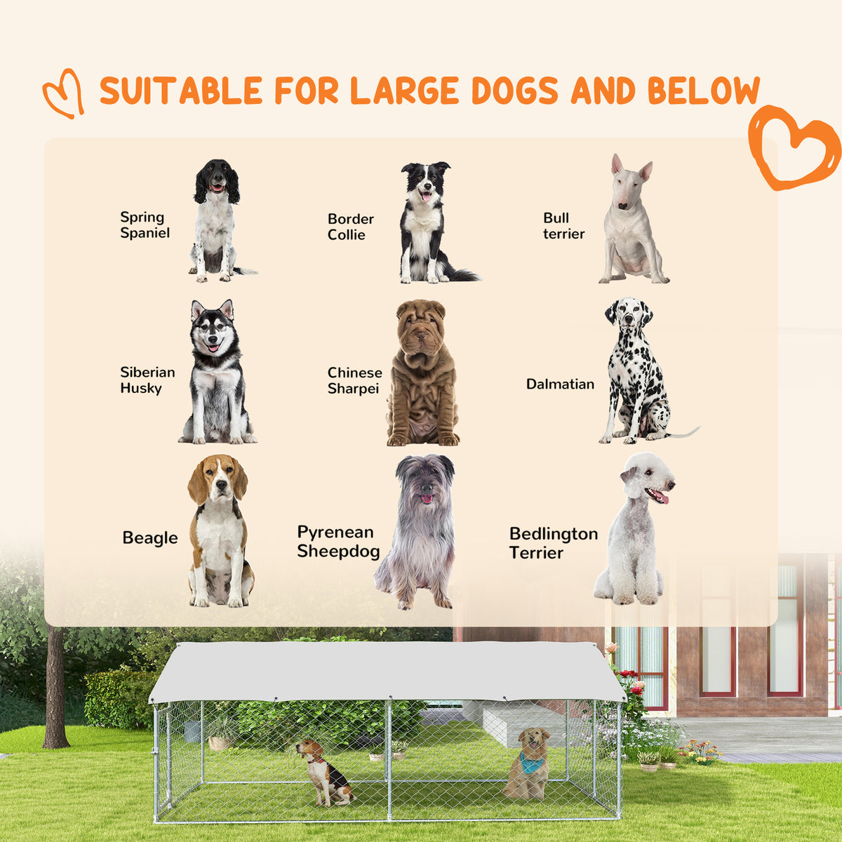 Outdoor Dog Kennel with Waterproof Cover - 13.1' x 7.5' Silver-Dogs-DECOROLALA