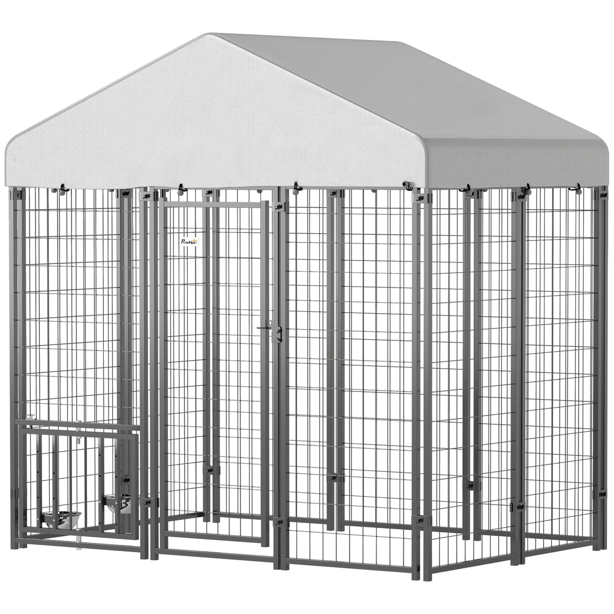 Outdoor Dog Kennel with Waterproof Cover & Feeding Bowls - 6ft-Dogs-DECOROLALA