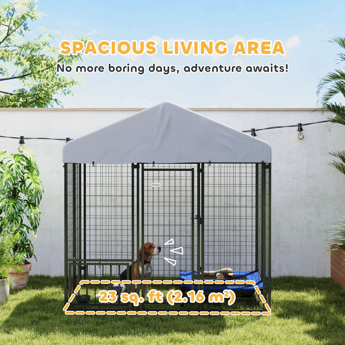 Outdoor Dog Kennel with Waterproof Cover & Feeding Bowls - 6ft-Dogs-DECOROLALA