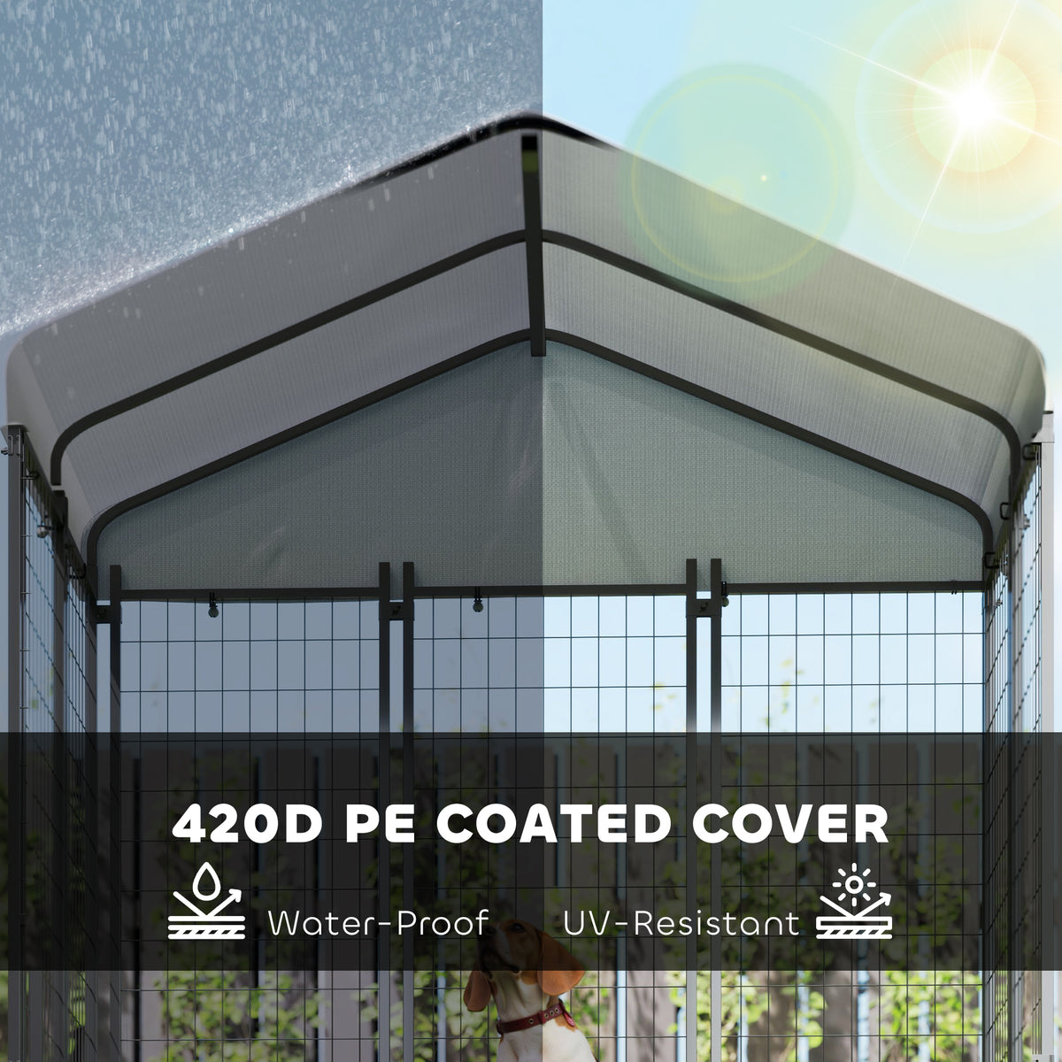 Outdoor Dog Kennel with Waterproof Cover & Feeding Bowls - 6ft-Dogs-DECOROLALA