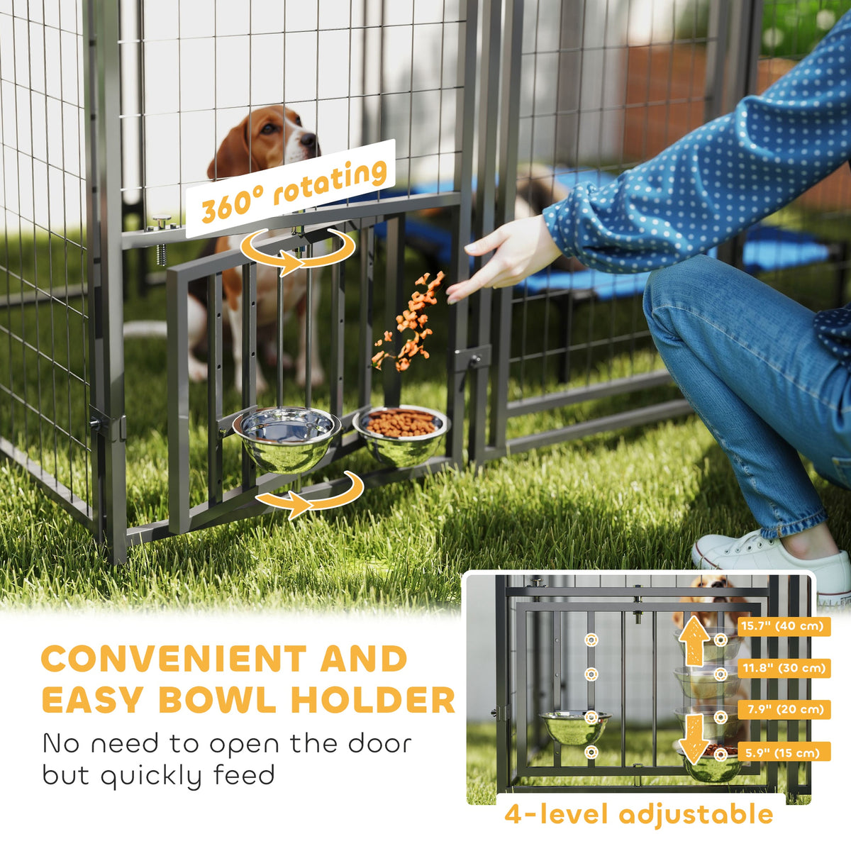 Outdoor Dog Kennel with Waterproof Cover & Feeding Bowls - 6ft-Dogs-DECOROLALA