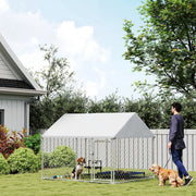 Outdoor Dog Kennel with Waterproof Cover - Silver 84" x 71" x 61"-Dogs-DECOROLALA