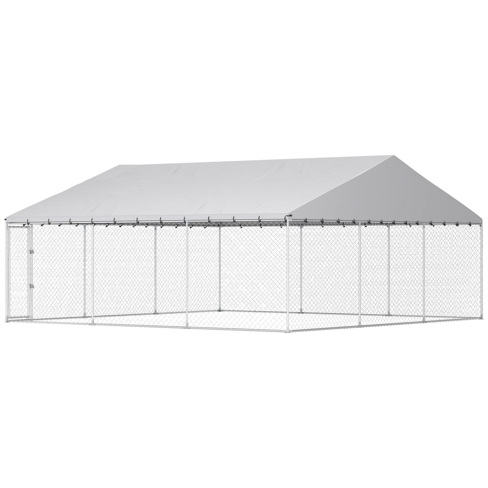 Outdoor Dog Kennel with Waterproof Roof - 19.7' x 19.7' Silver-Dogs-DECOROLALA