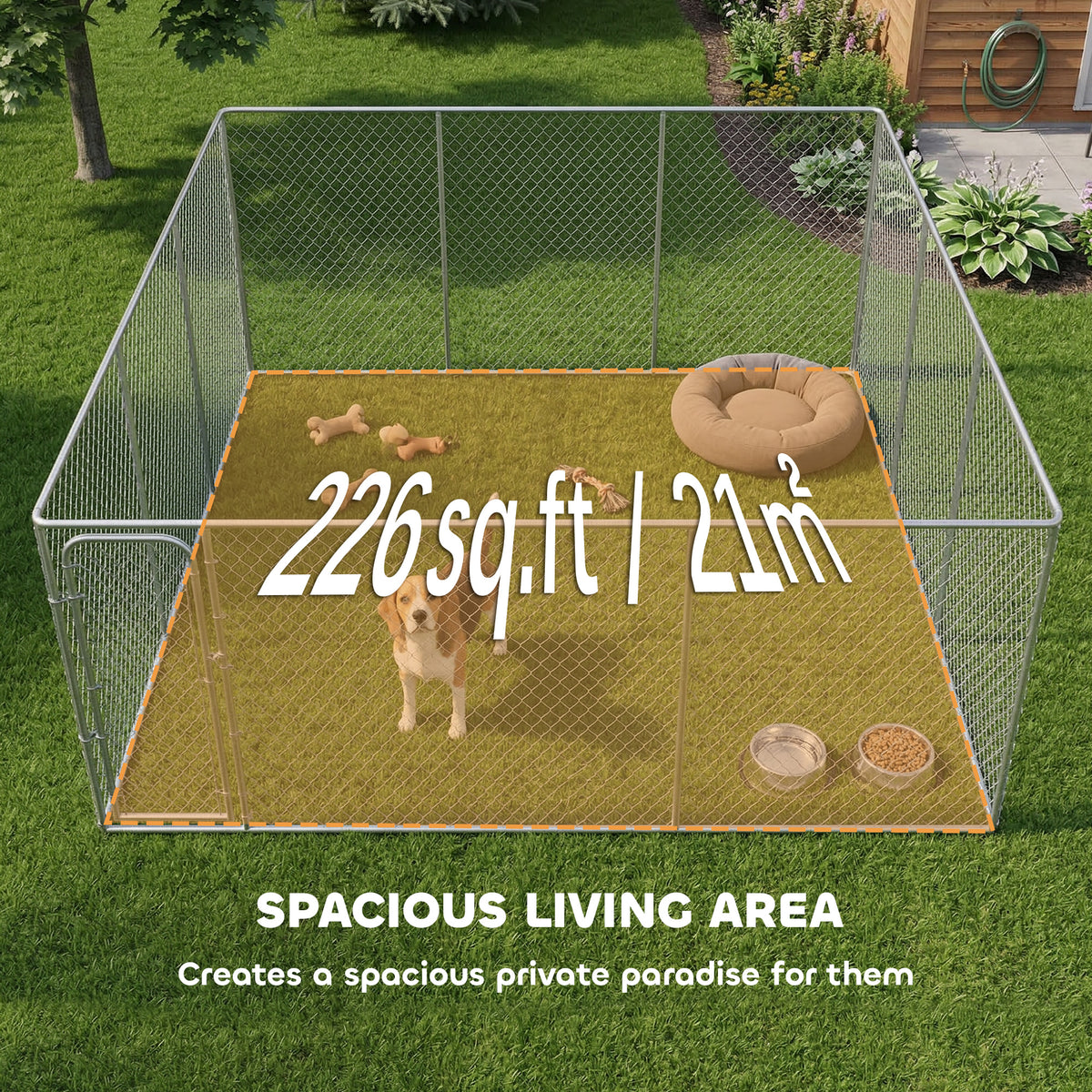 Outdoor Dog Playpen - 15' x 15' Galvanized Steel Kennel Silver-Dogs-DECOROLALA