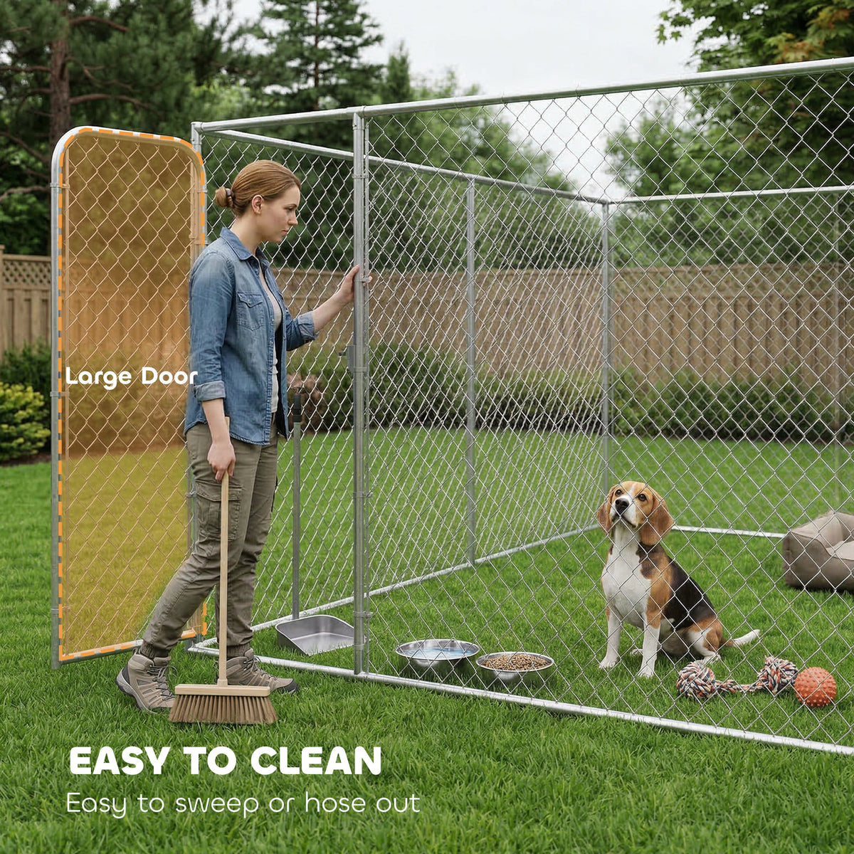 Outdoor Dog Playpen - 15' x 15' Galvanized Steel Kennel Silver-Dogs-DECOROLALA