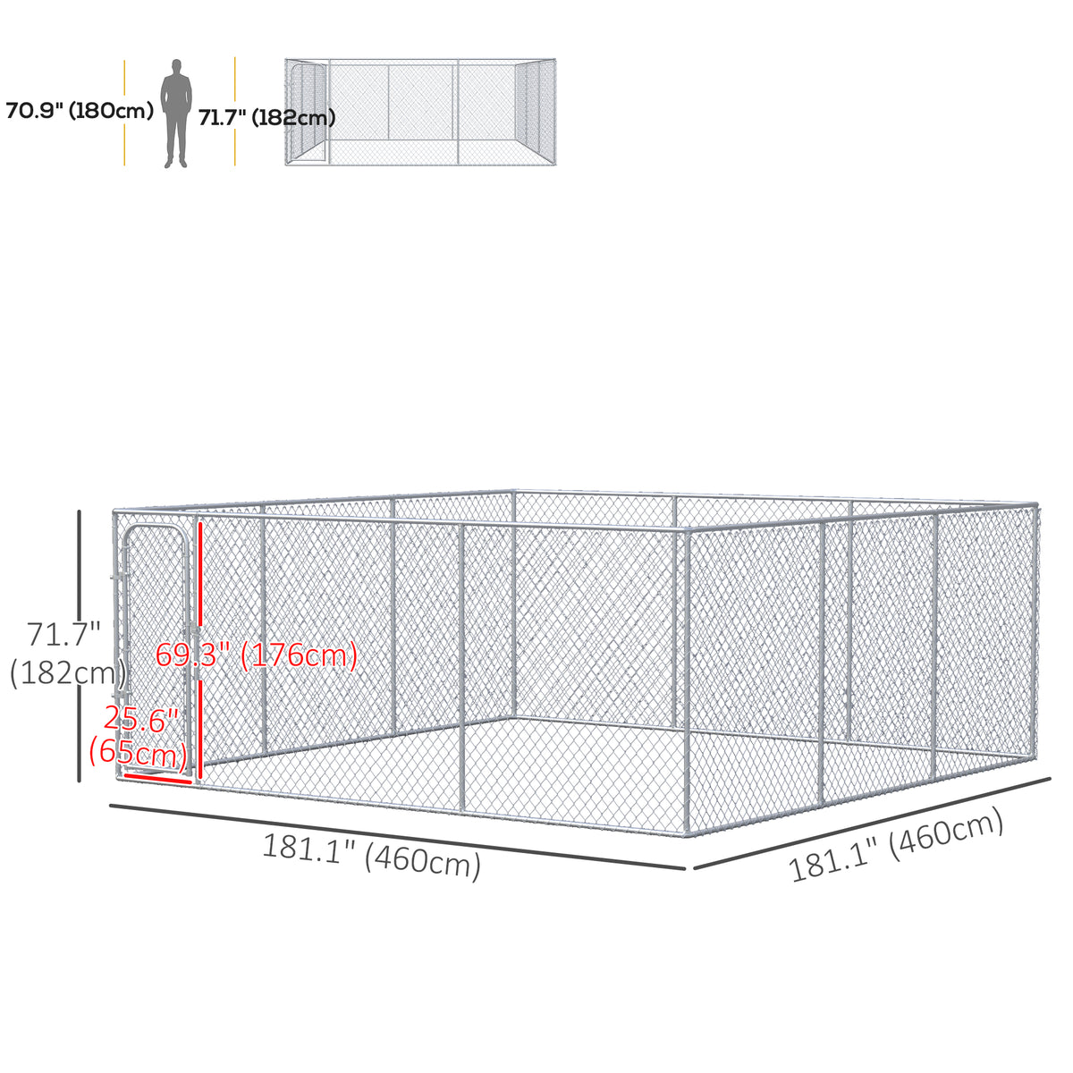 Outdoor Dog Playpen - 15.1' x 15.1' x 6' Galvanized Steel Silver-Dogs-DECOROLALA