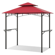 Outdoor Double-Tiered Grill Gazebo Canopy with 2 Shelves and 7 Hooks-Red-Gazebos-DECOROLALA