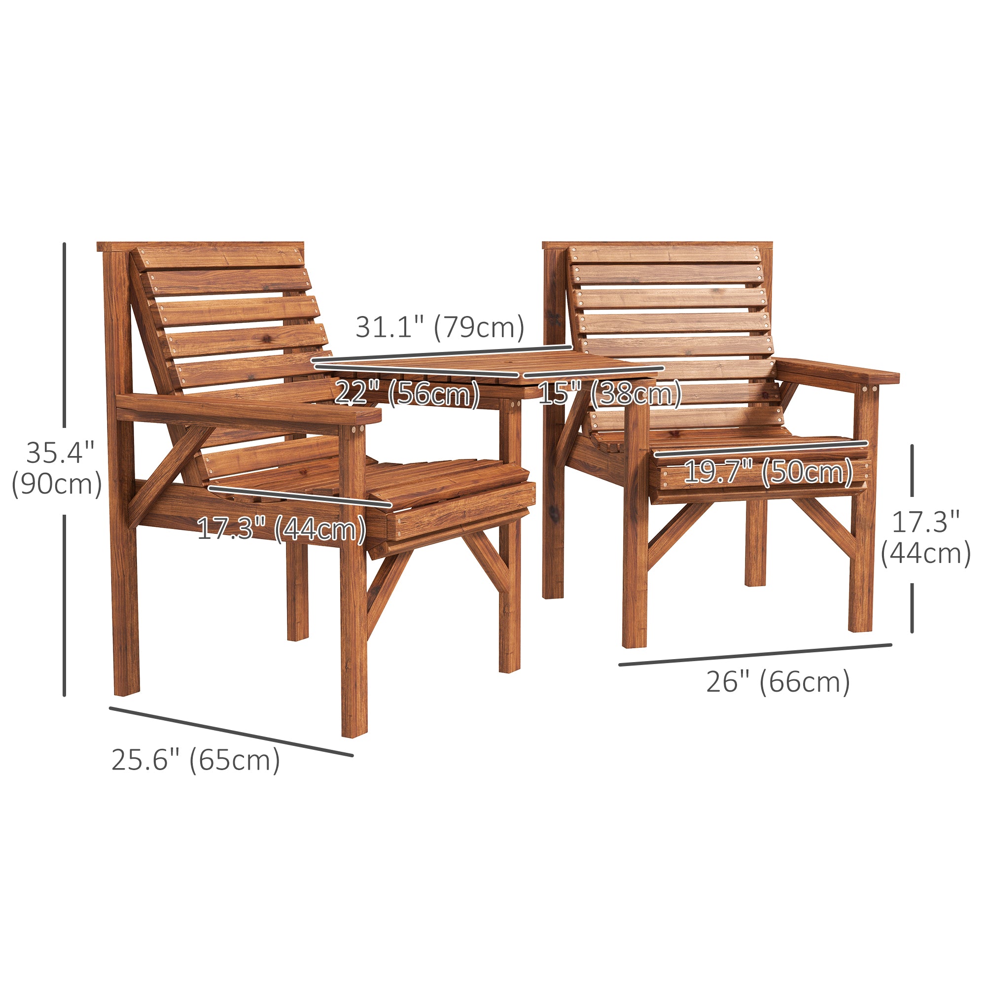 Outdoor Fir Wood Bench Set with Table - Tan Brown 2-Seat-DECOROLALA