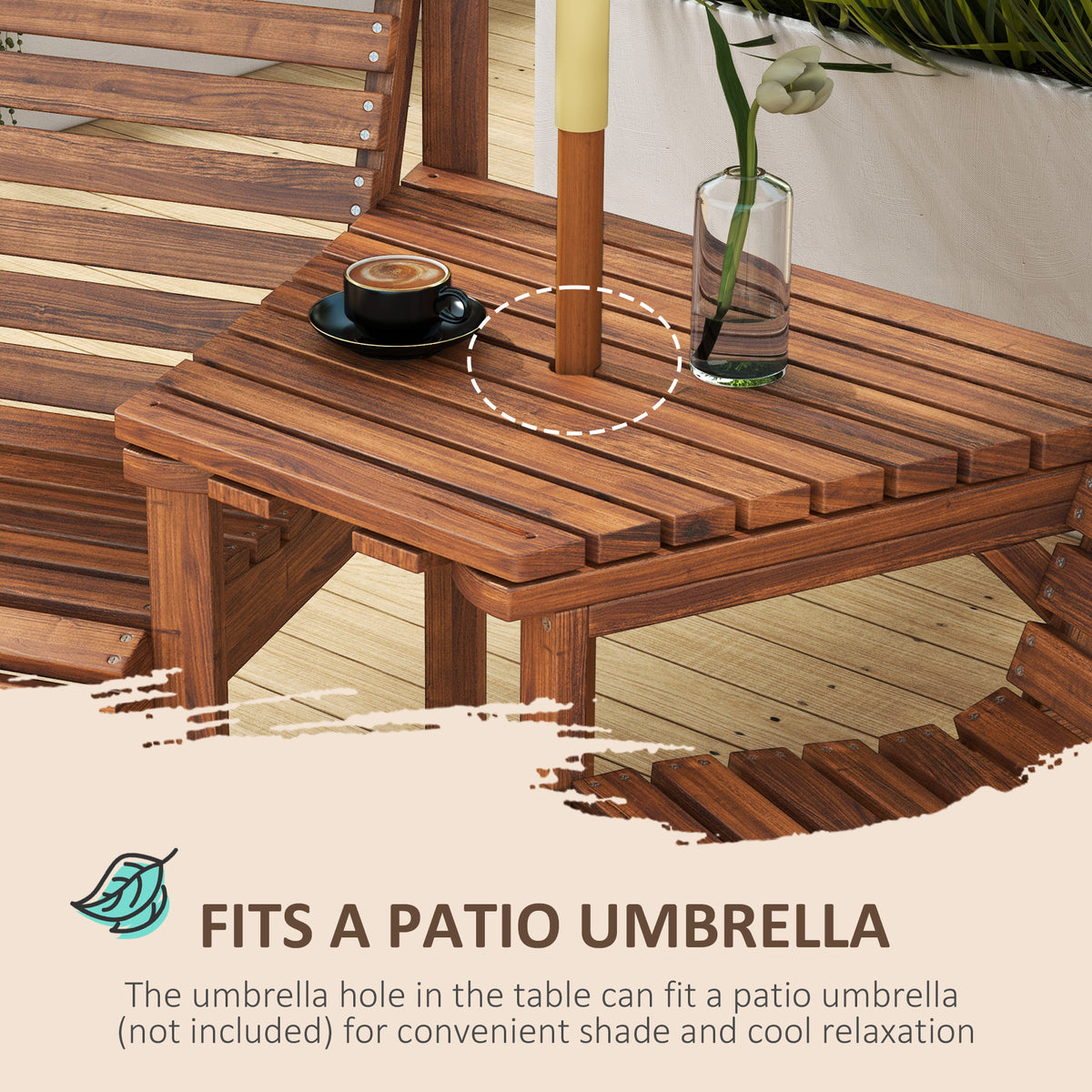 Outdoor Fir Wood Bench Set with Table - Tan Brown 2-Seat-Outdoor Benches-DECOROLALA
