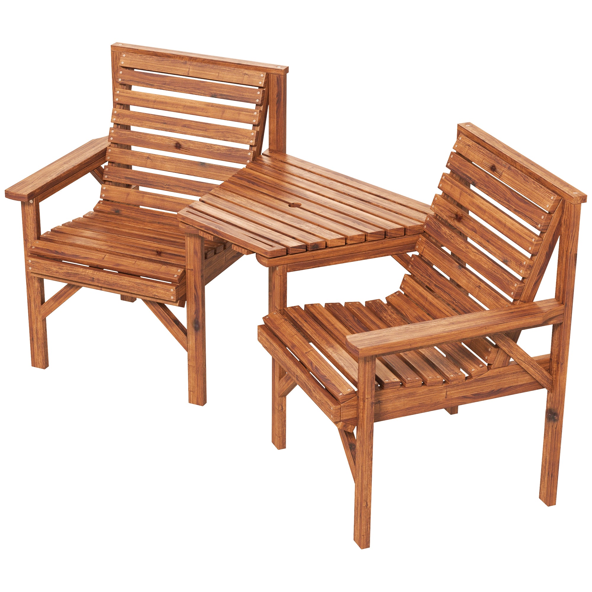 Outdoor Fir Wood Bench Set with Table - Tan Brown 2-Seat-DECOROLALA