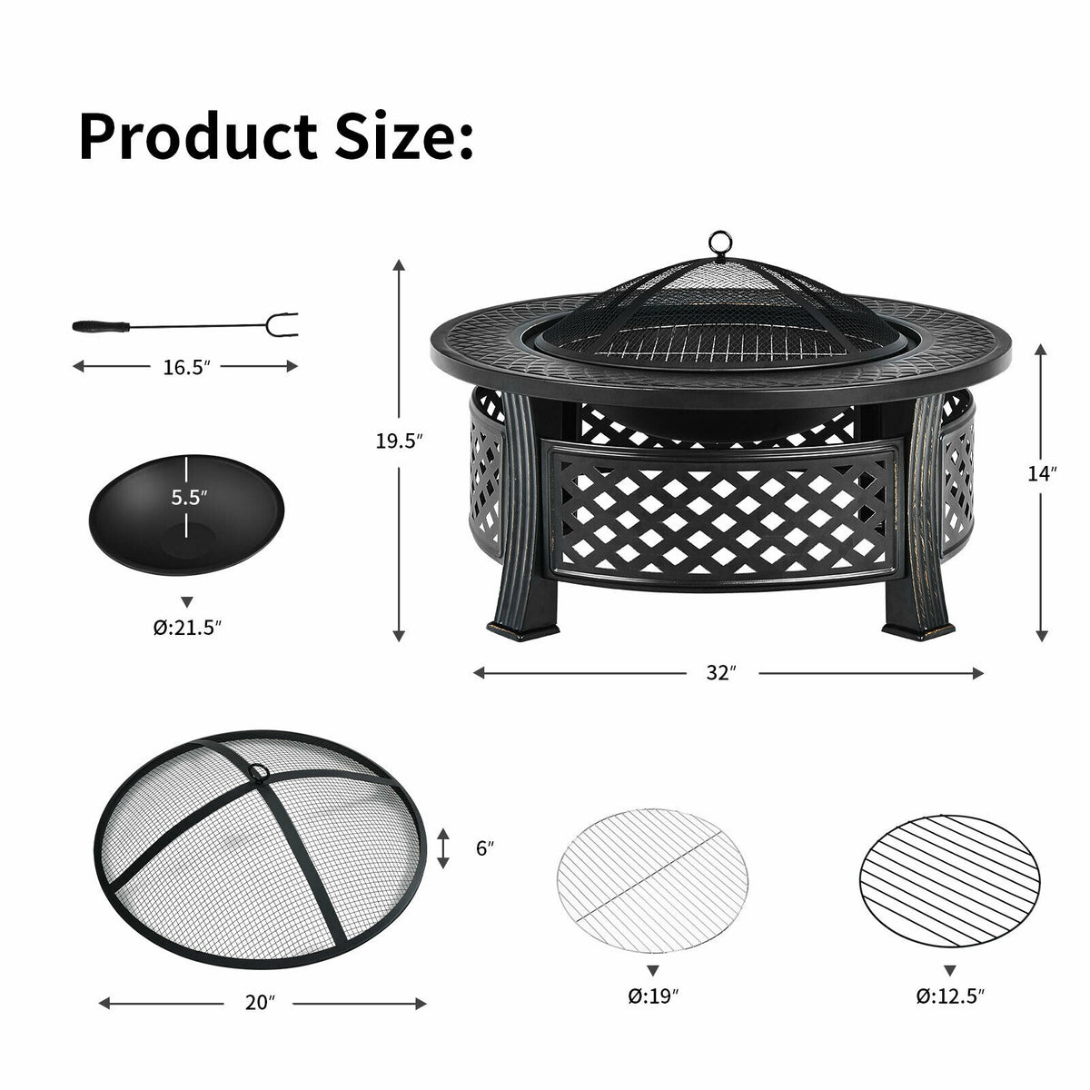 Outdoor Fire Pit with BBQ Grill and High-temp Resistance Finish-Fire Pits-DECOROLALA