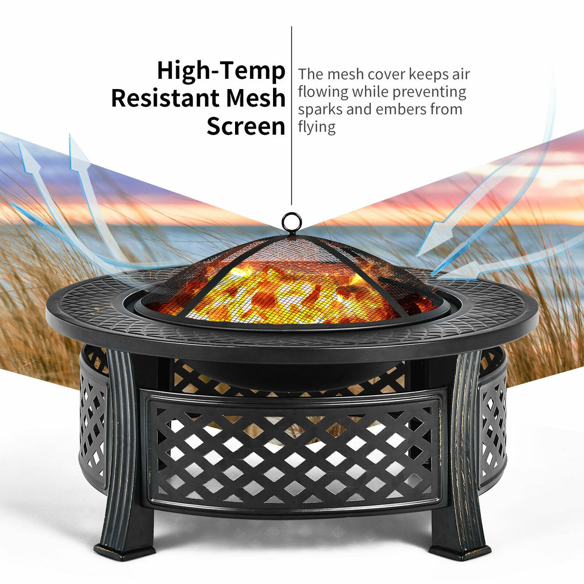 Outdoor Fire Pit with BBQ Grill and High-temp Resistance Finish-Fire Pits-DECOROLALA