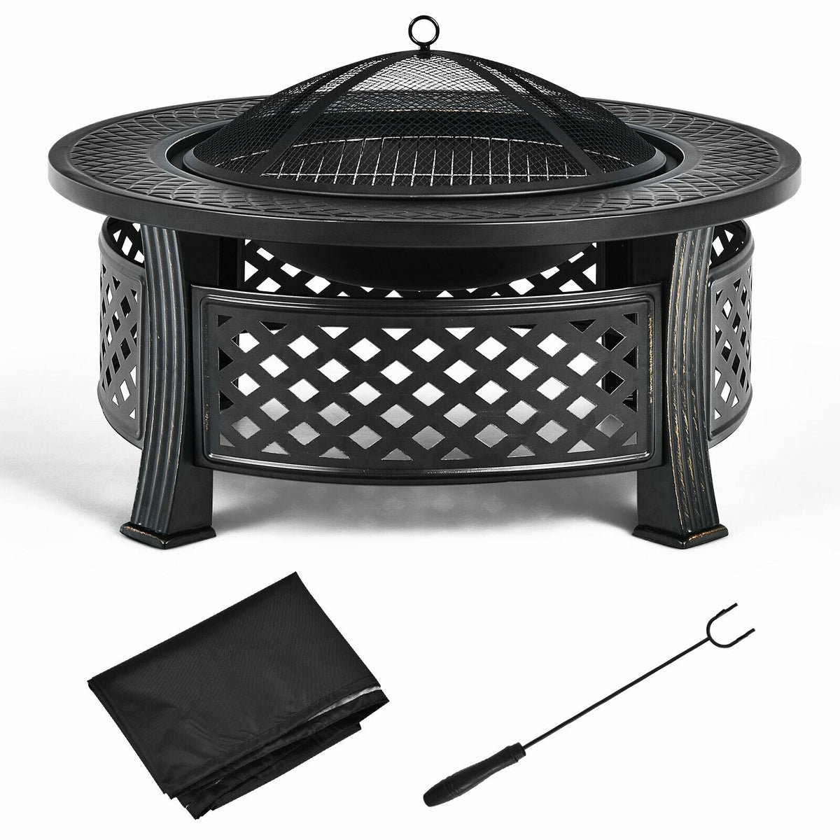 Outdoor Fire Pit with BBQ Grill and High-temp Resistance Finish-Fire Pits-DECOROLALA