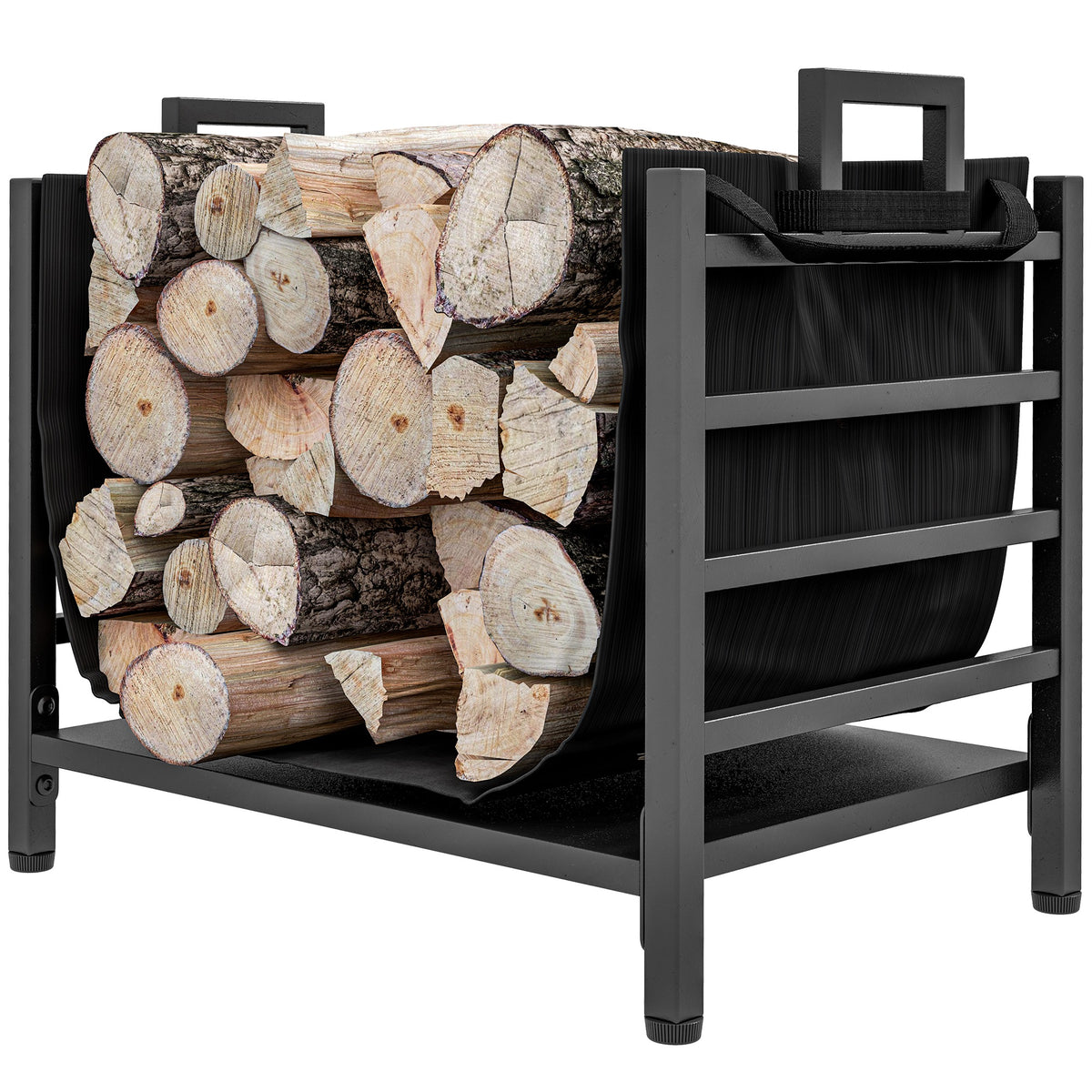 Outdoor Firewood Rack with Log Carrier - Black Steel-Firewood Racks-DECOROLALA