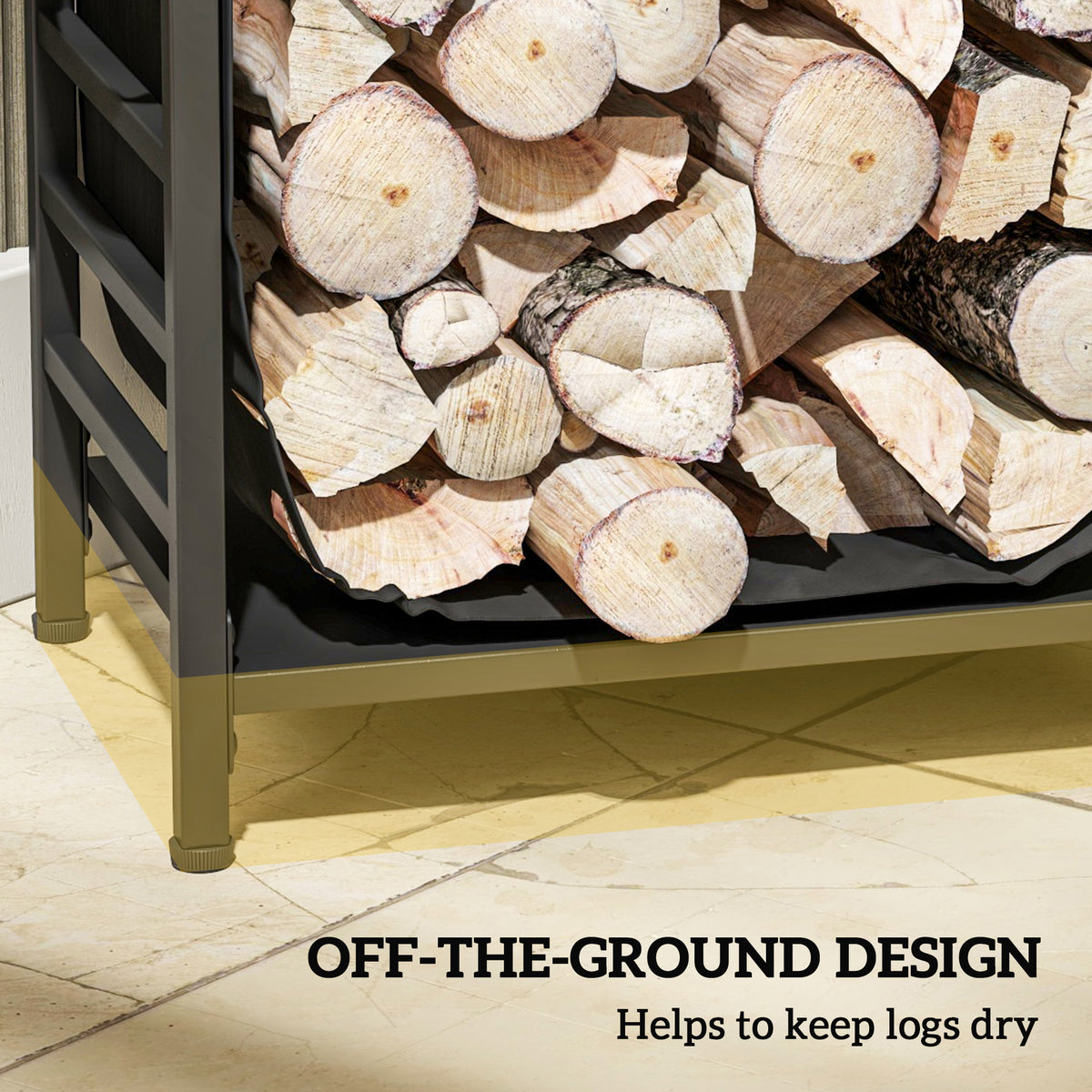 Outdoor Firewood Rack with Log Carrier - Black Steel-Firewood Racks-DECOROLALA
