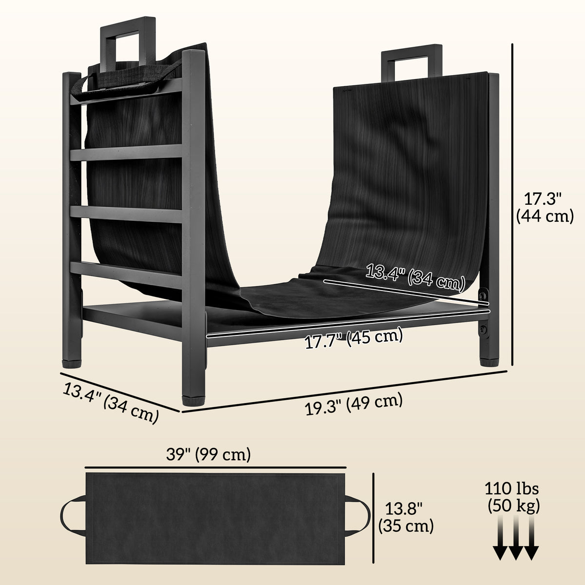 Outdoor Firewood Rack with Log Carrier - Black Steel-Firewood Racks-DECOROLALA
