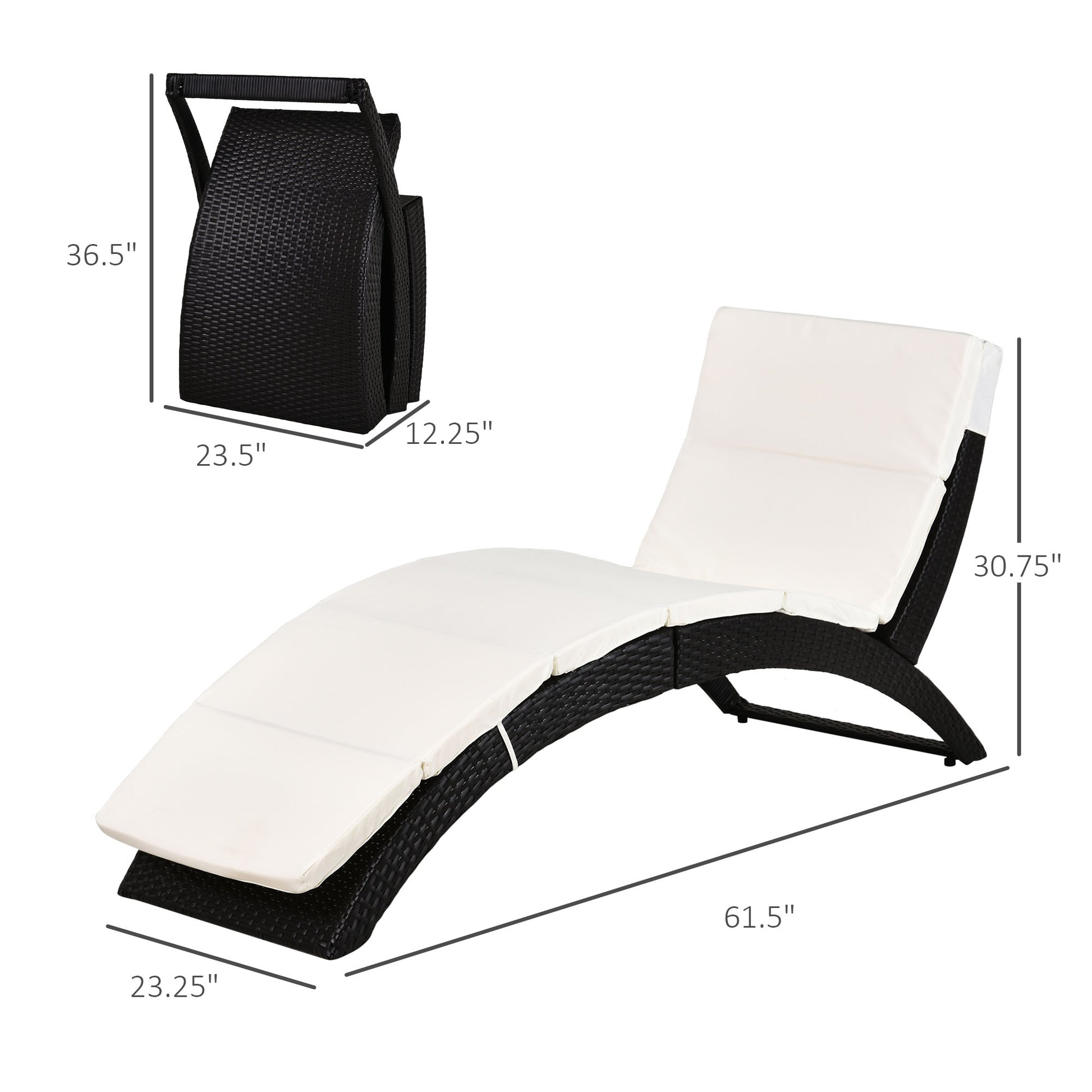 Outdoor Foldable Chaise Lounger Rattan Recliner Beige with Cushion-DECOROLALA