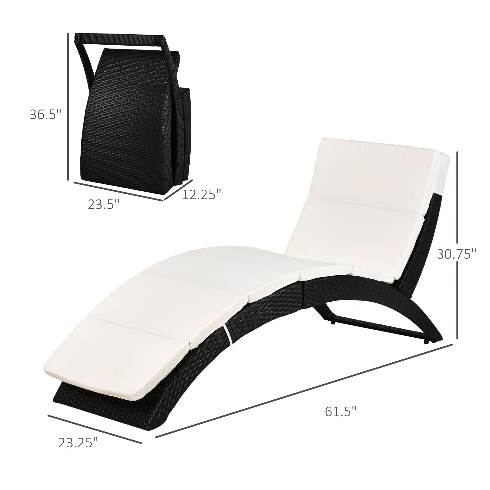 Outdoor Foldable Chaise Lounger Rattan Recliner Beige with Cushion-DECOROLALA