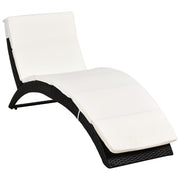 Outdoor Foldable Chaise Lounger Rattan Recliner Beige with Cushion-DECOROLALA
