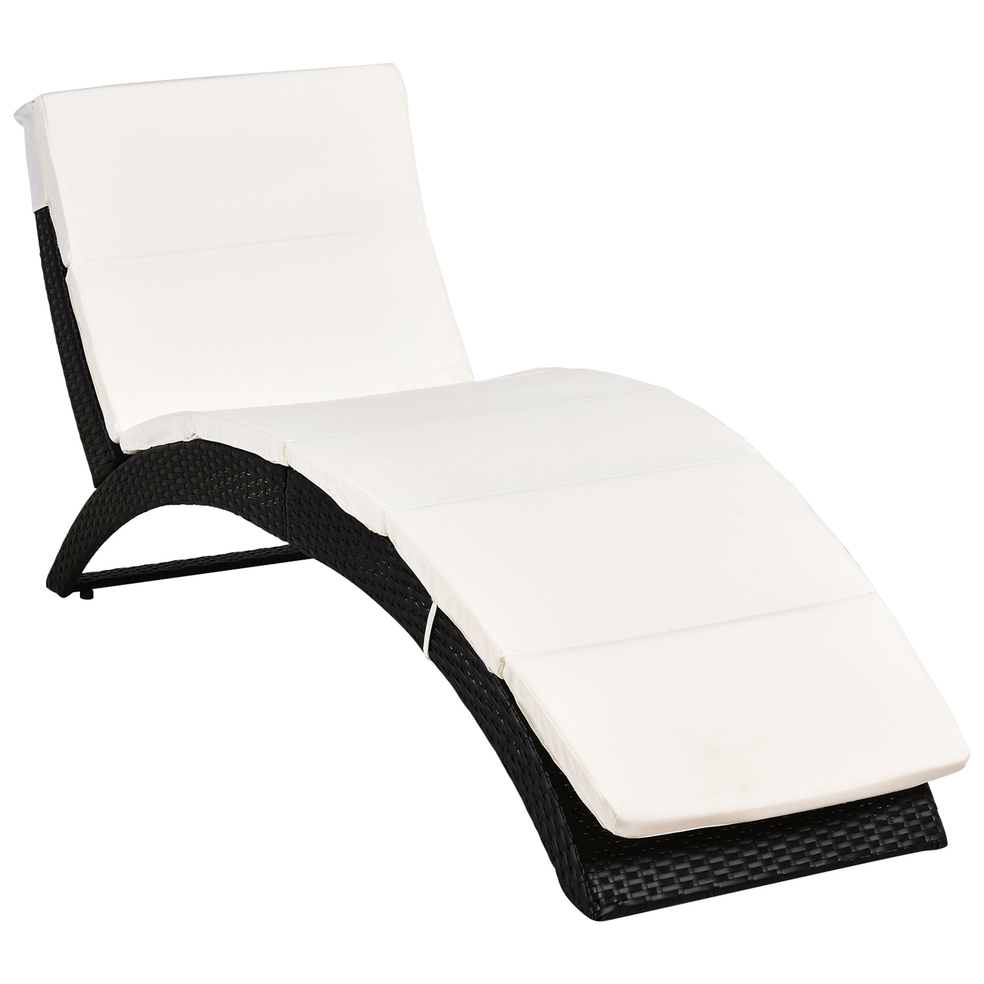 Outdoor Foldable Chaise Lounger Rattan Recliner Beige with Cushion-DECOROLALA