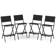 Outdoor Folding Bar Height Stool Set of 4 with Metal Frame and Footrest-Black-Outdoor Bar Furniture-DECOROLALA