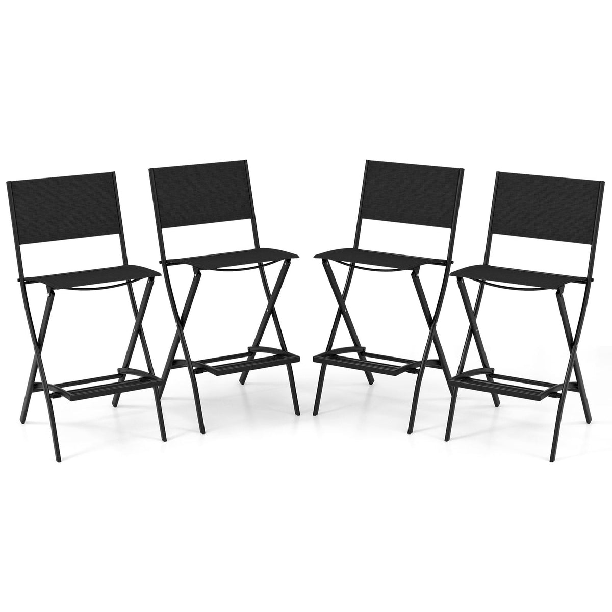 Outdoor Folding Bar Height Stool Set of 4 with Metal Frame and Footrest-Black-Outdoor Bar Furniture-DECOROLALA