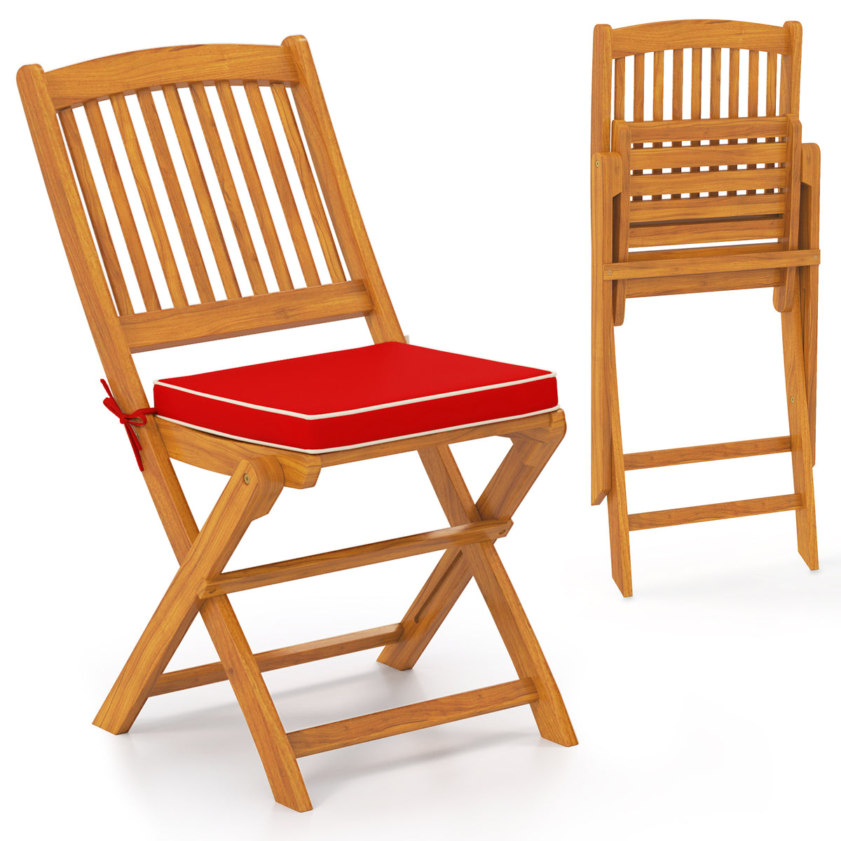 Outdoor Folding Chairs with Seat Cushions Set of 2-Red-Patio Dining Chairs-DECOROLALA