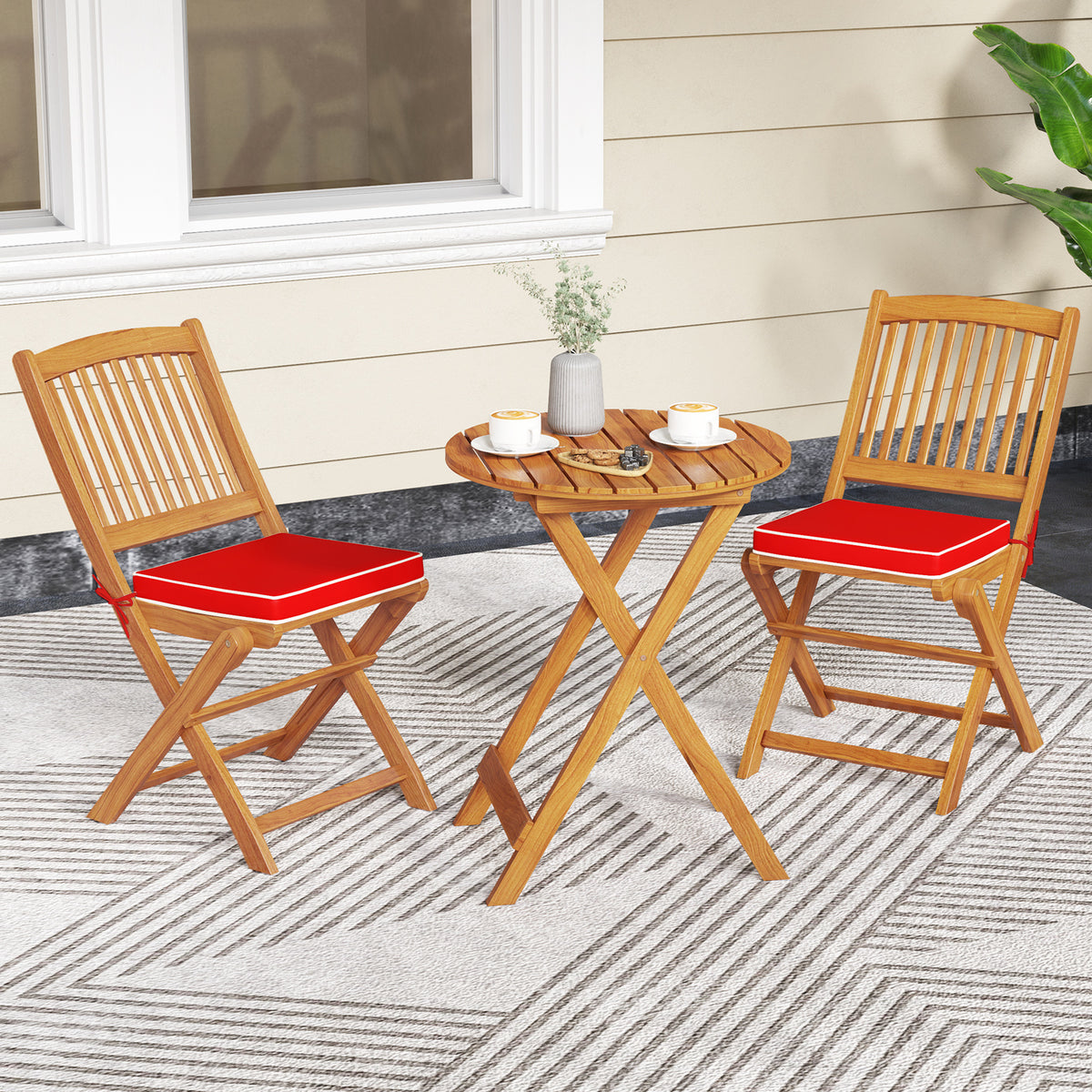 Outdoor Folding Chairs with Seat Cushions Set of 2-Red-Patio Dining Chairs-DECOROLALA