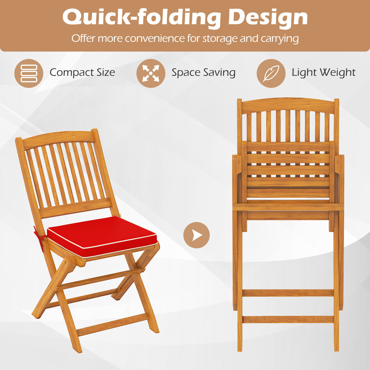 Outdoor Folding Chairs with Seat Cushions Set of 2-Red-Patio Dining Chairs-DECOROLALA