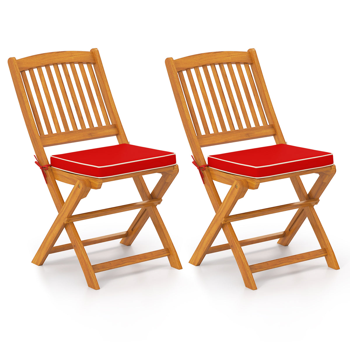 Outdoor Folding Chairs with Seat Cushions Set of 2-Red-Patio Dining Chairs-DECOROLALA