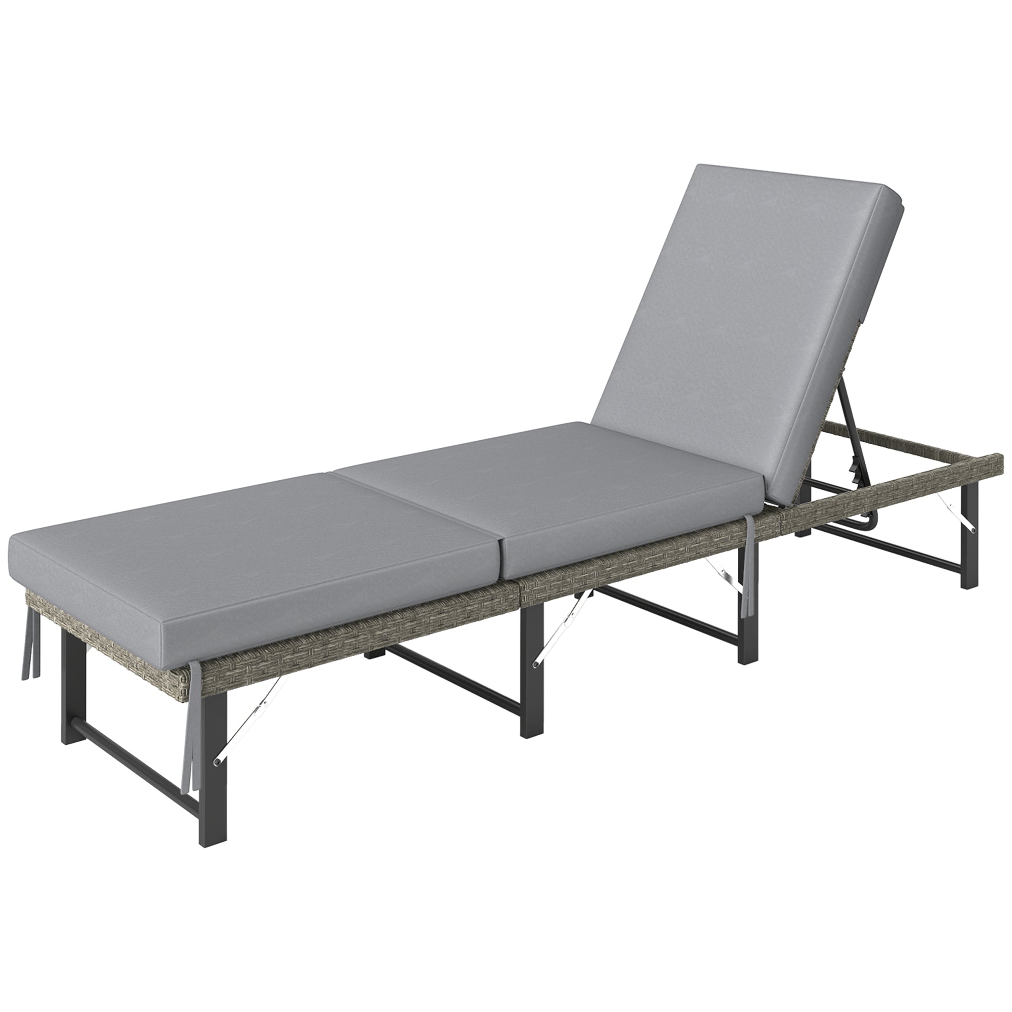 Outdoor Folding Lounge Chair, Grey Wicker Chaise, 6 Positions, Beach/Poolside/Garden-DECOROLALA