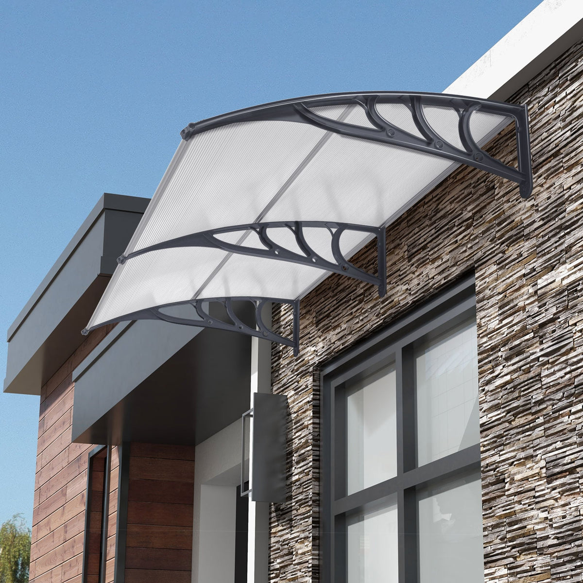 Outdoor Front Door Patio Overhang Awning for Sunlight Rain Snow Wind Protection-Gray-Outdoor Shades-DECOROLALA