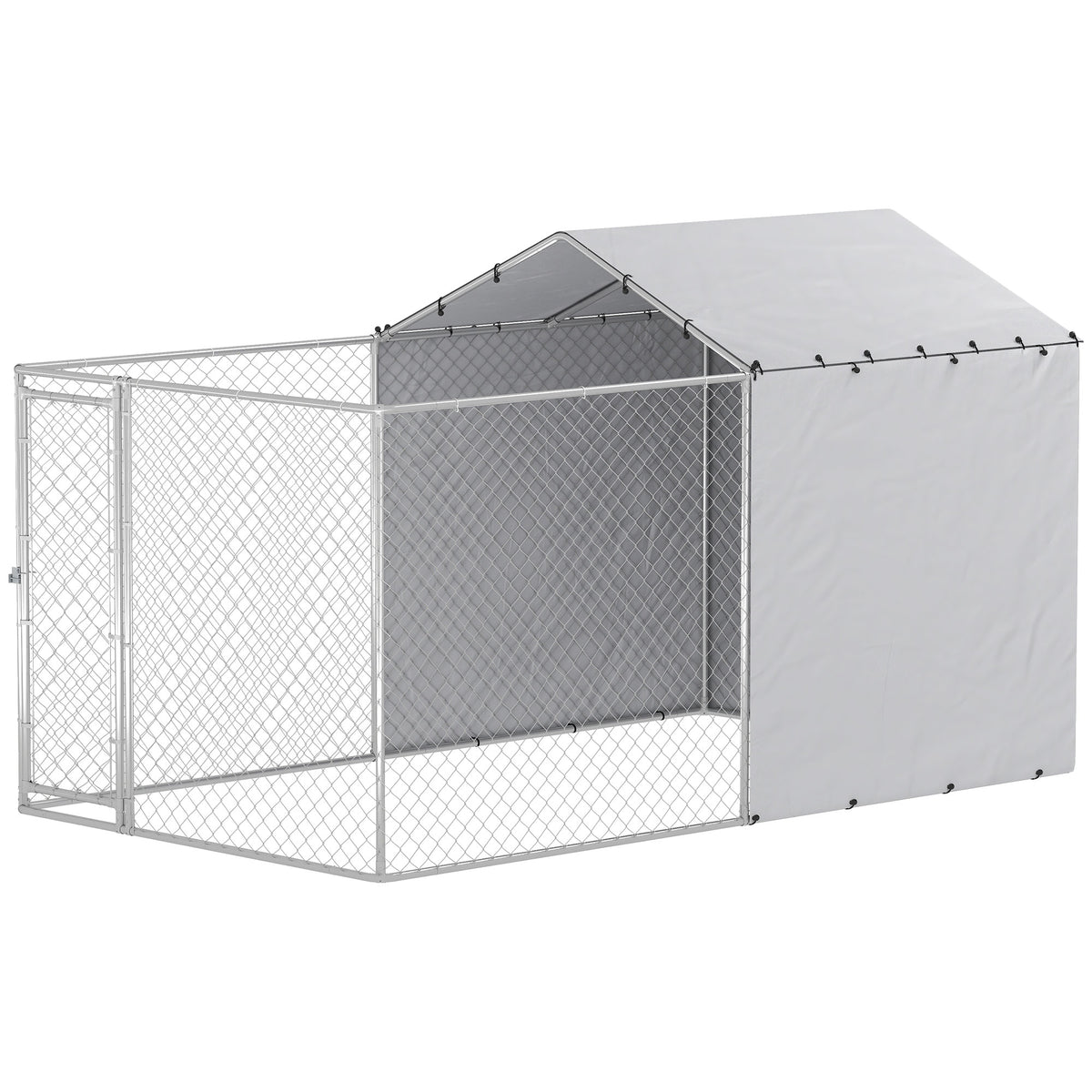 Outdoor Galvanized Steel Dog Kennel with Cover - 13.1' x 7.5' Silver-Dog Supplies-DECOROLALA