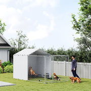 Outdoor Galvanized Steel Dog Kennel with Cover - 13.1' x 7.5' Silver-Dogs-DECOROLALA