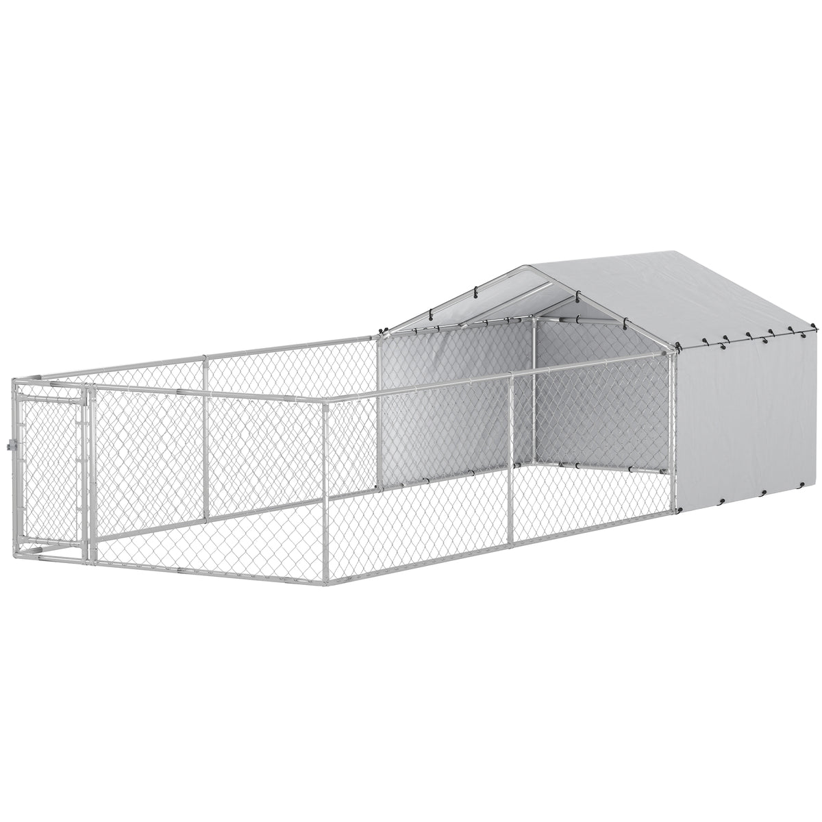 Outdoor Galvanized Steel Dog Kennel with Cover, 19.7' x 7.5' x 4.9'-Dogs-DECOROLALA