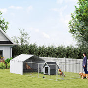 Outdoor Galvanized Steel Dog Kennel with Cover, 19.7' x 7.5' x 4.9'-Dogs-DECOROLALA