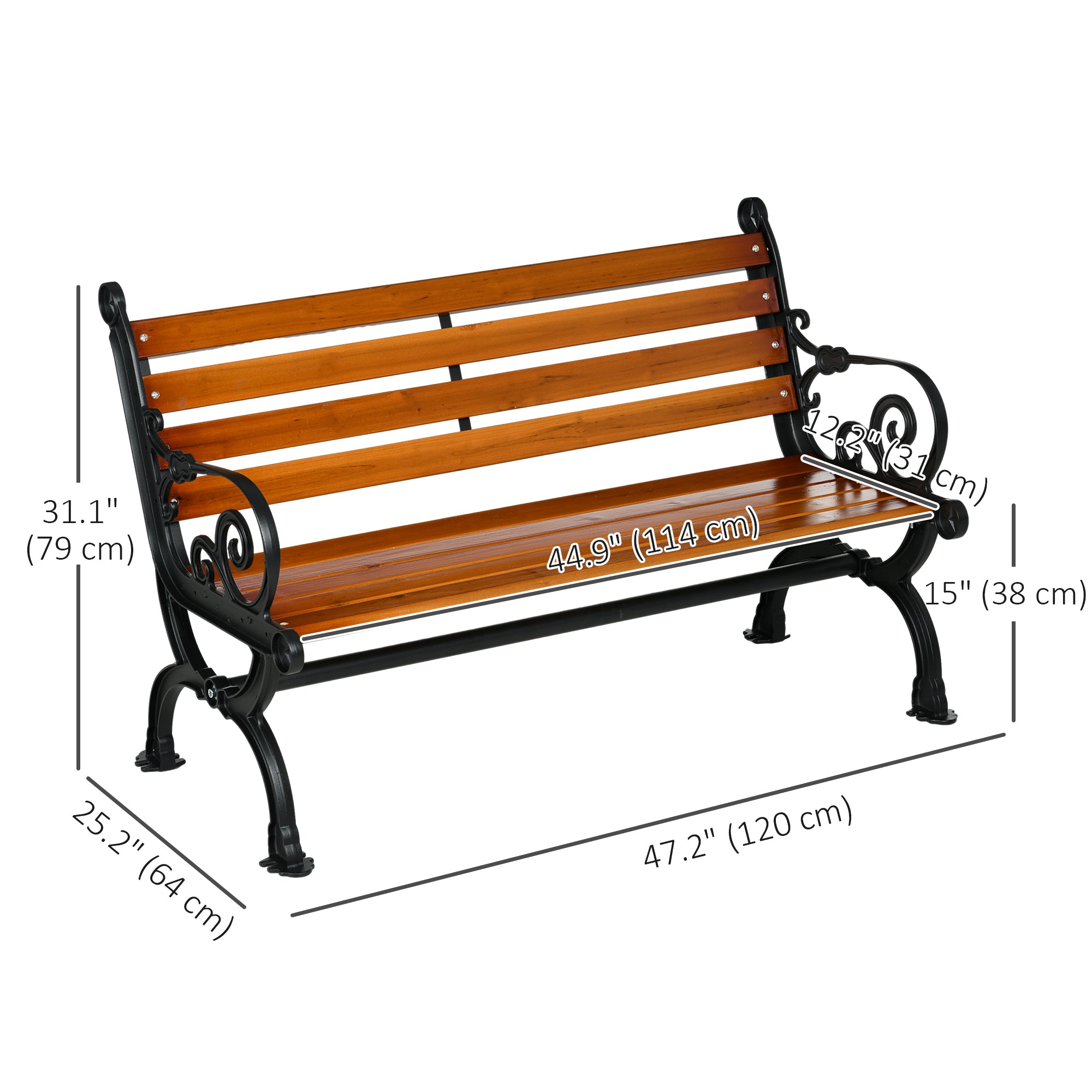 Outdoor Garden Bench, 47" Patio Loveseat Teak, 528 lbs Capacity-DECOROLALA