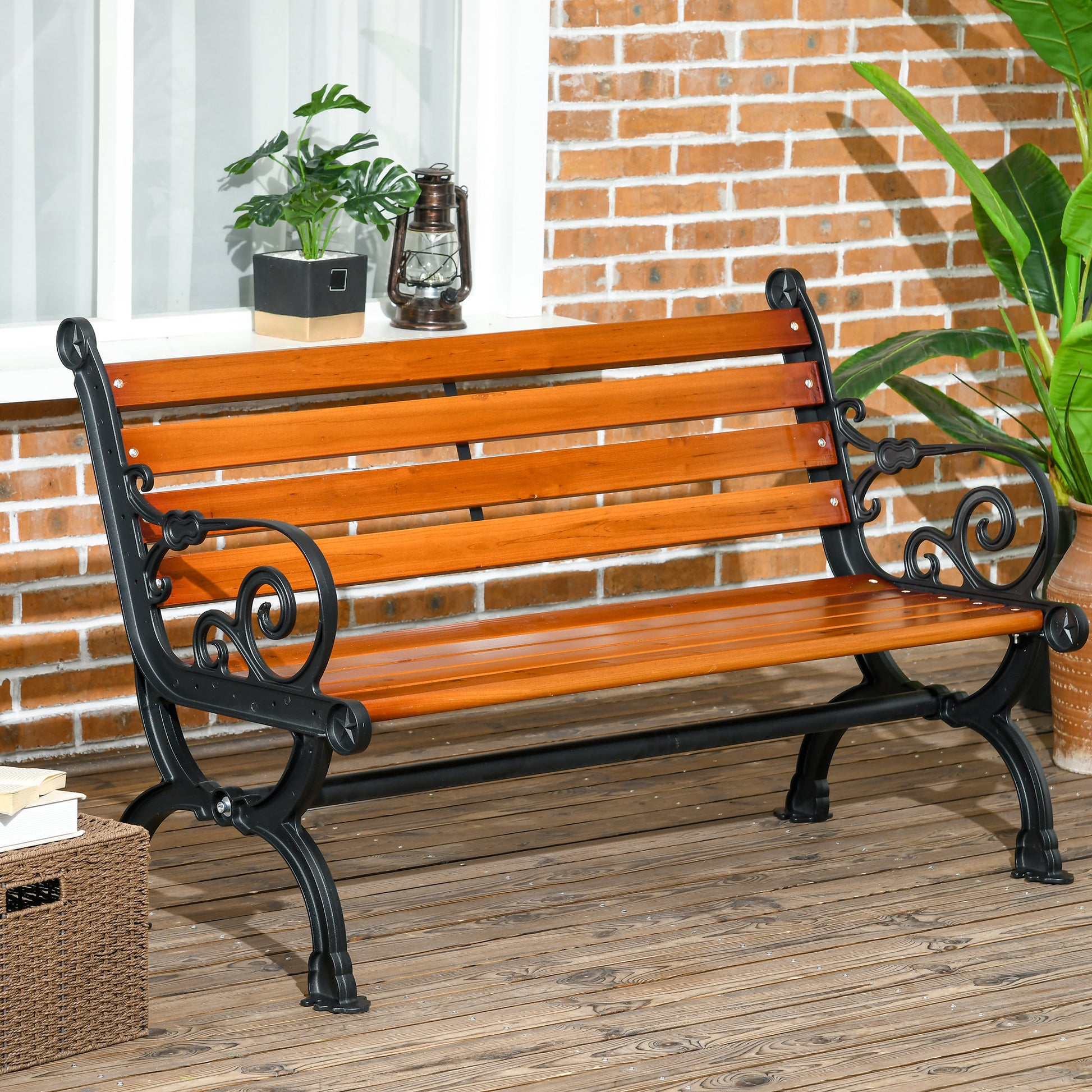 Outdoor Garden Bench, 47" Patio Loveseat Teak, 528 lbs Capacity-DECOROLALA