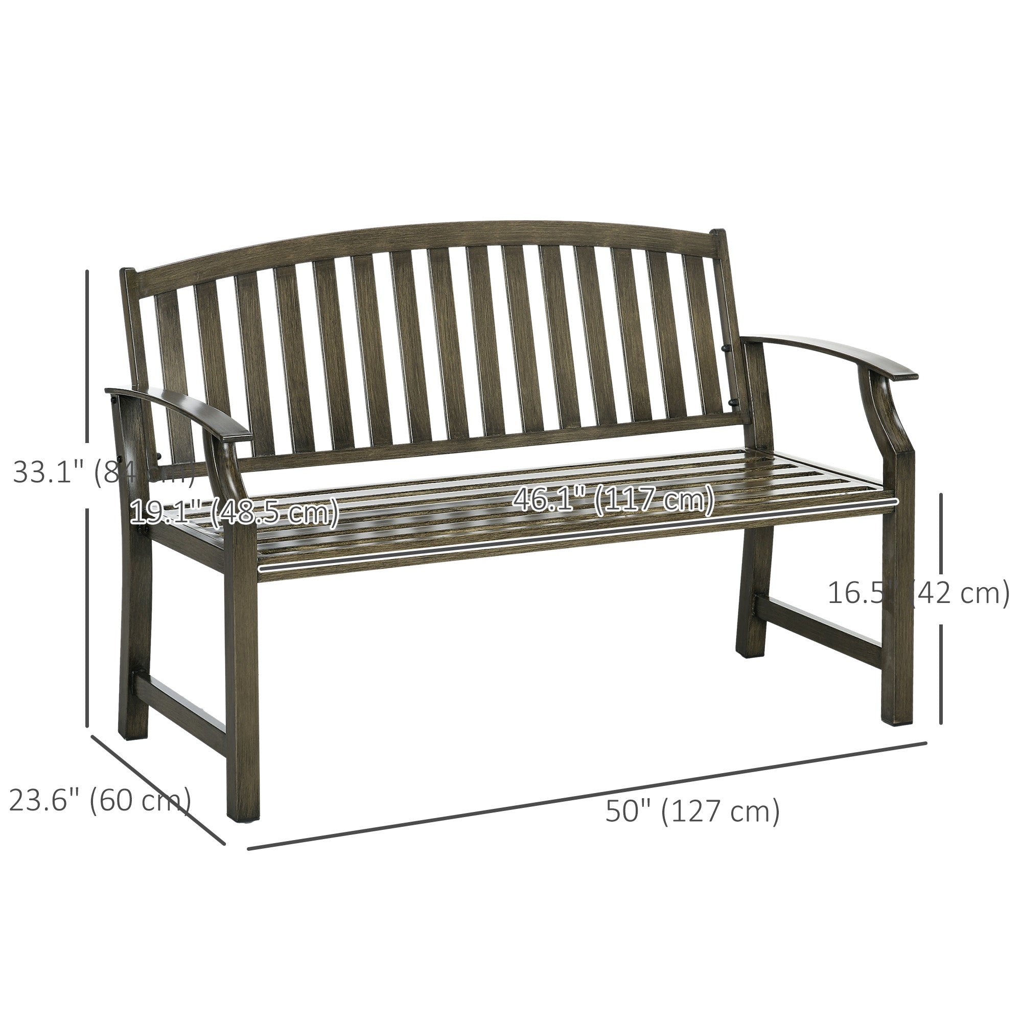 Outdoor Garden Bench, Metal Slatted Black Furniture for Patio, Lawn, Deck-DECOROLALA
