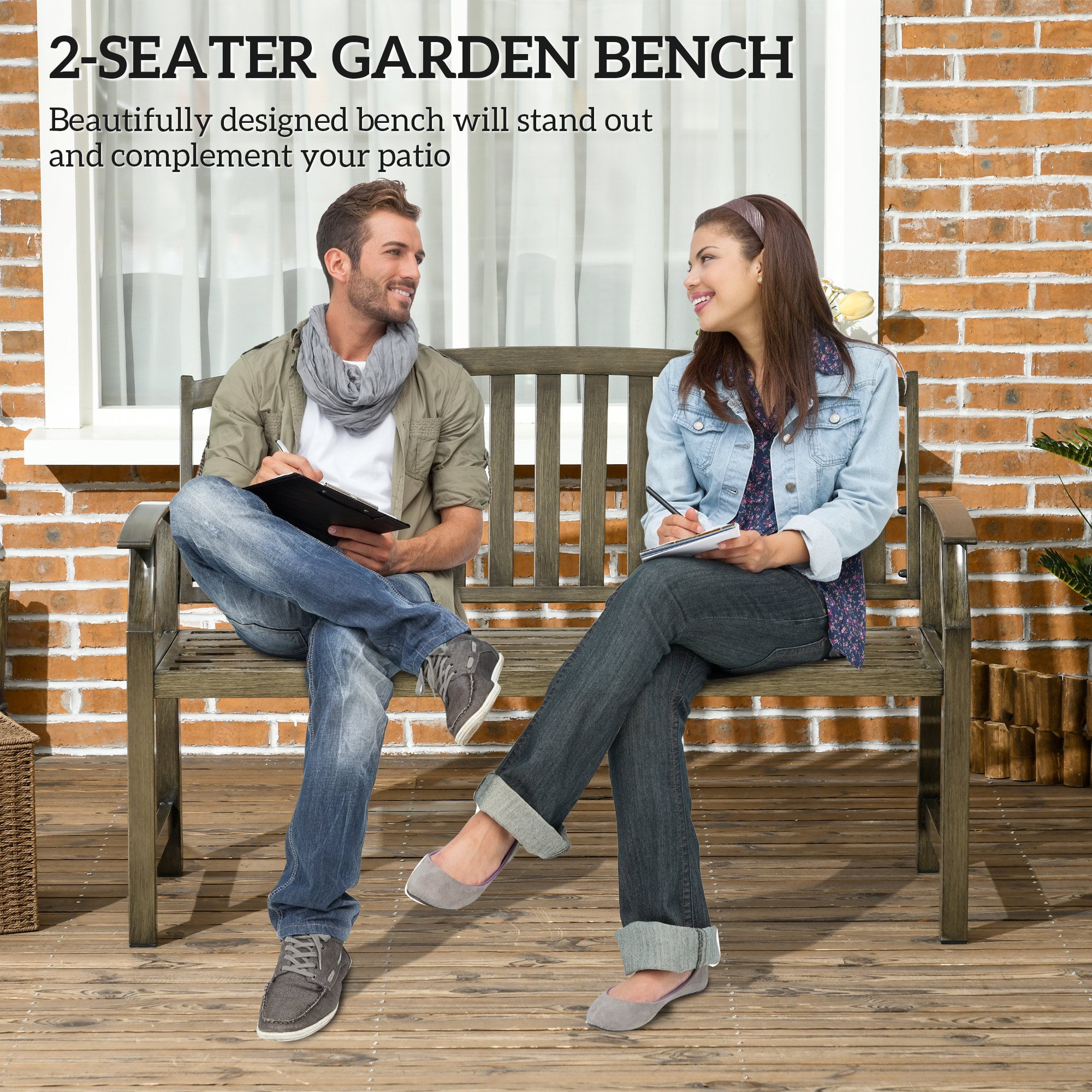 Outdoor Garden Bench, Metal Slatted Black Furniture for Patio, Lawn, Deck-DECOROLALA