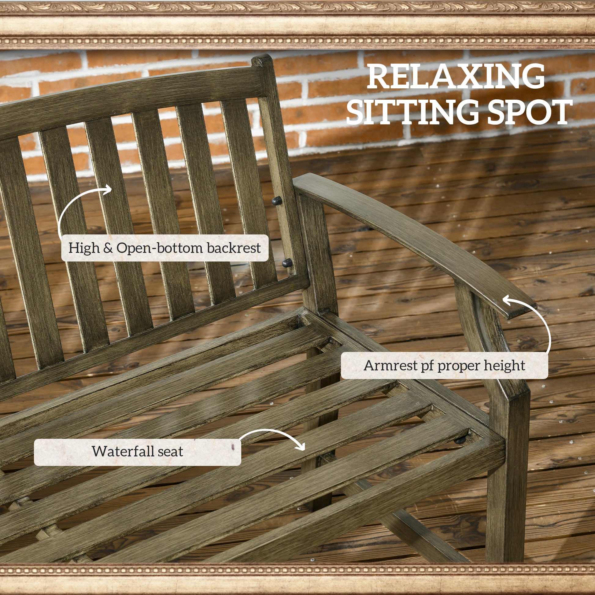 Outdoor Garden Bench, Metal Slatted Black Furniture for Patio, Lawn, Deck-DECOROLALA