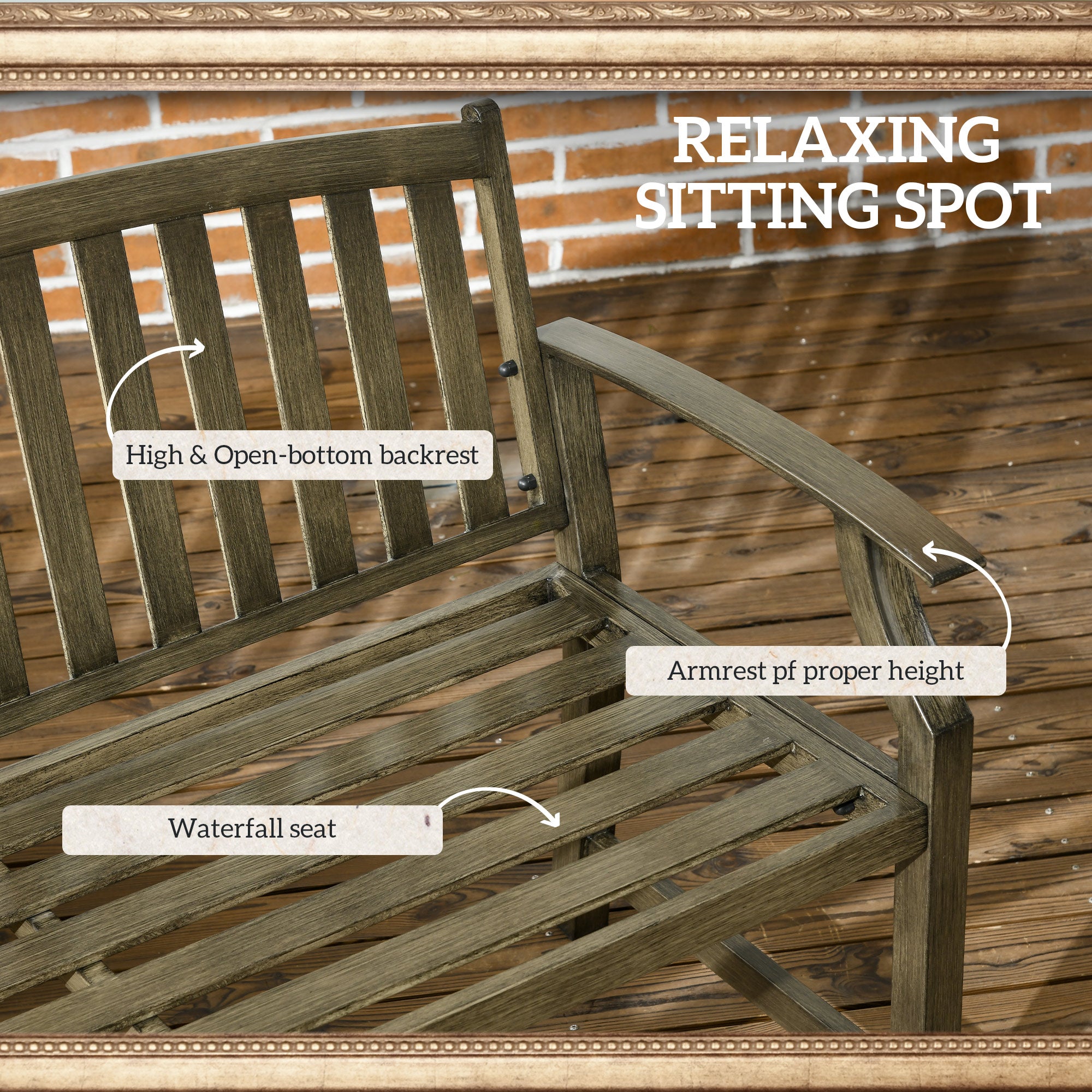 Outdoor Garden Bench, Metal Slatted Black Furniture for Patio, Lawn, Deck-DECOROLALA