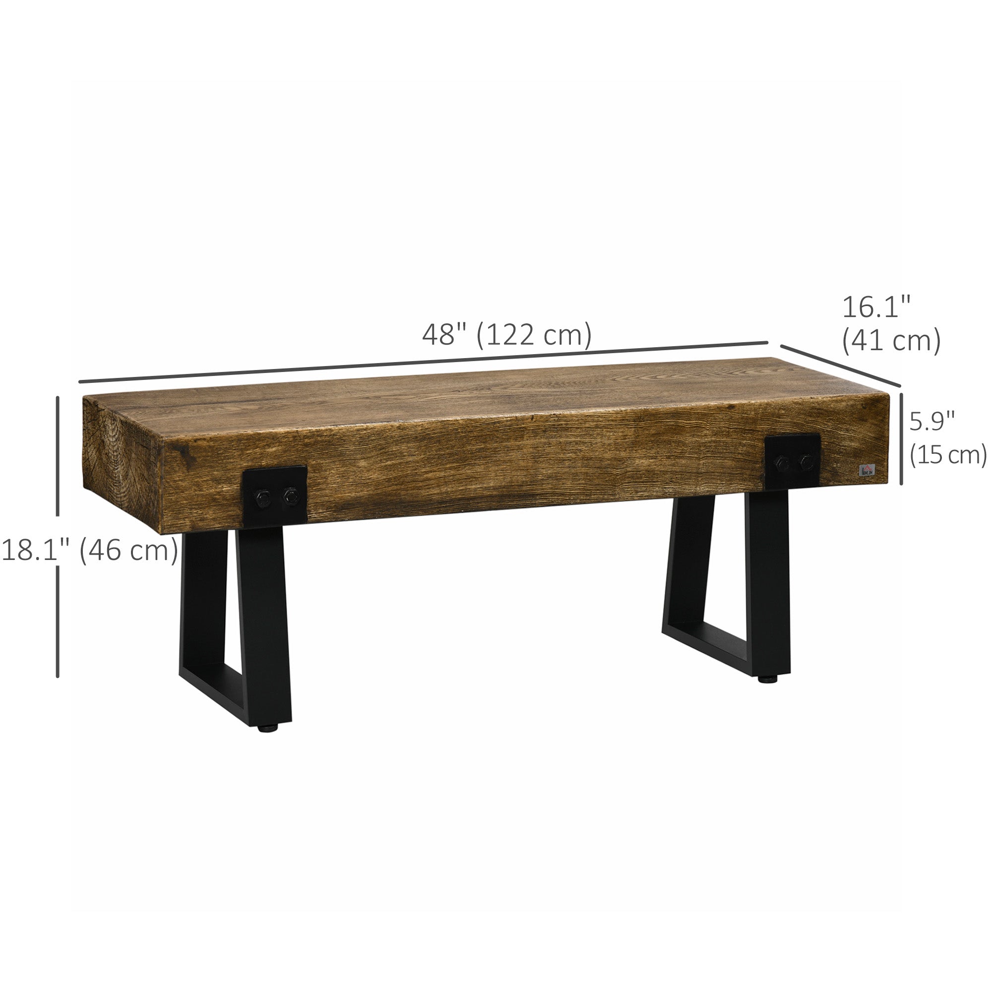 Outdoor Garden Bench, Rustic Concrete, Metal Legs, Natural & Black-DECOROLALA