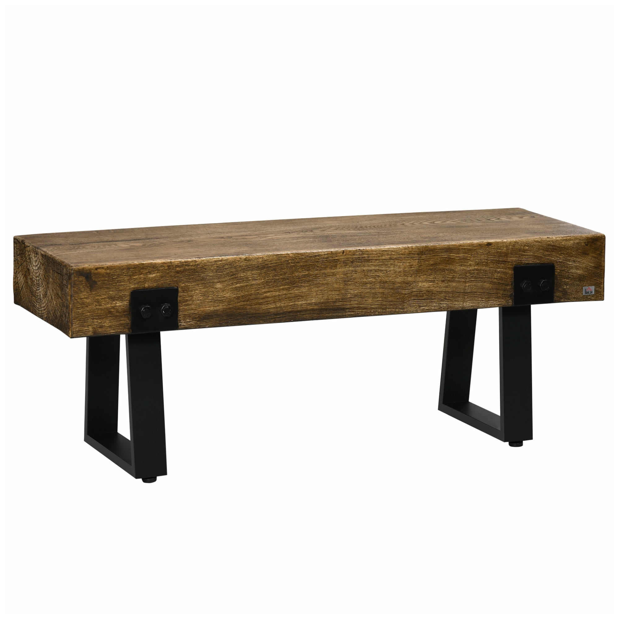 Outdoor Garden Bench, Rustic Concrete, Metal Legs, Natural & Black-DECOROLALA